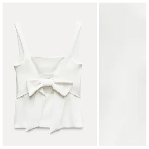 NWT. Zara White Top with Bow at the Back. Size XS, S. - Picture 6 of 10